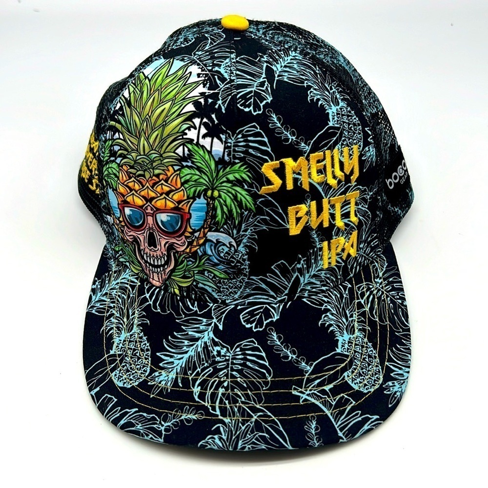 Boco Gear -Smelly Butt IPA Skull Coconut Palm Tree Colorful SnapBack Trucker Hat
